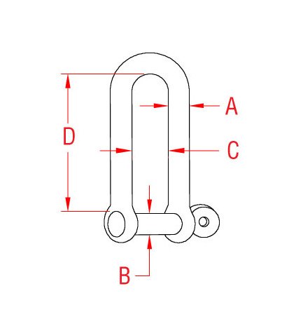 316 Stainless Steel Long D Shackle - Size A 5/32", Screw Pin - Image 2
