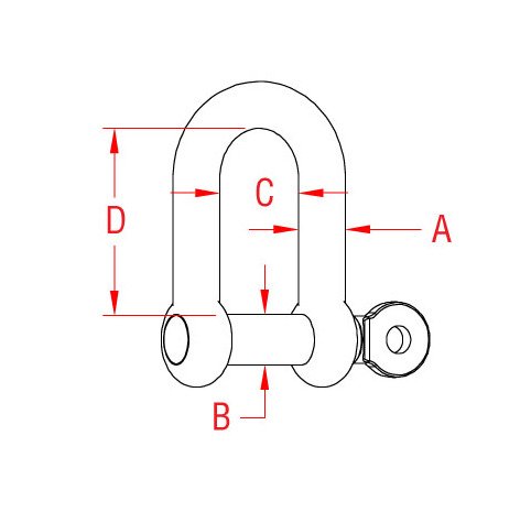 3/16" 316 Stainless Steel Straight D Shackle with Captive Pin - Image 2