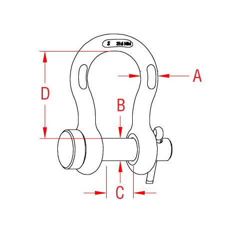1/2" 316-NM Stainless Steel Anchor Shackle with Oversized Round Pin - Image 2