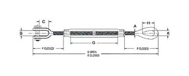 Galvanized Drop Forged Turnbuckle - Jaw & Eye, 1-1/4 x 24 - Image 2
