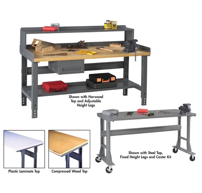 Adjustable Height Heavy-Duty Industrial Workbench - 72x36 Compressed Wood Top - Image 1