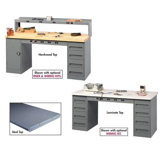 72" Hardwood Electronic Workbench with 2 Drawer Units & Modular Cabinet - Image 1
