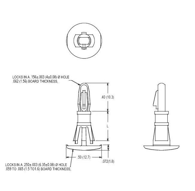 Nylon Reverse Locking PCB Support, .156 Board Hole x .250 Chassis Hole - Image 2