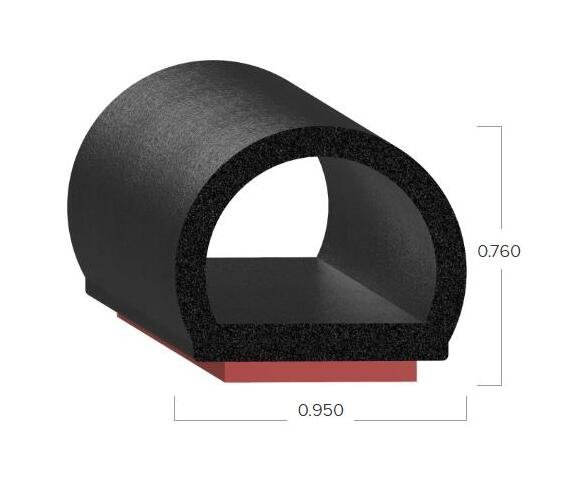 Uni-Grip 0.950" x 0.760" Bulb Seal - Sponge Rubber, Black - Image 2