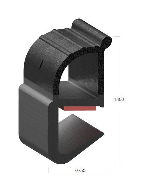 Uni-Grip 0.750x1.450 Bulb Seal, Rubber, 70 Duro, Black - Image 2