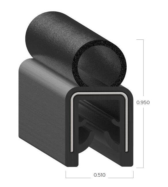 Uni-Grip 0.510x0.950 in Bulb Seal, Rubber, Top Flange - Image 2