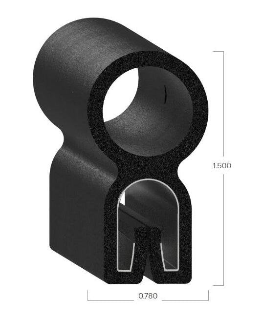 Uni-Grip 0.780" x 1.500" Bulb Seal, Rubber, Black - Image 2