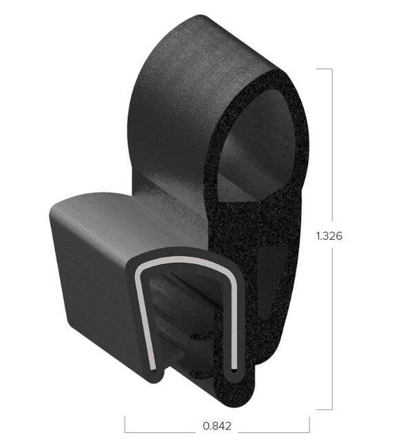 Uni-Grip 0.842x1.326 in Bulb Seal - Rubber, Top Flange, Black - Image 2