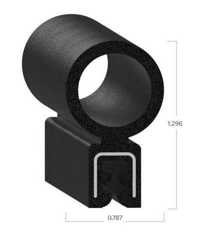 Uni-Grip 0.787"x1.296" Bulb Seal - Rubber, Top Flange, Black - Image 2