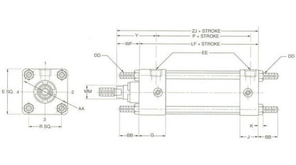 Extended Tie Rods Both Ends Mount for 4MA Series Air Cylinders - 6" and 8" Bore - Image 2