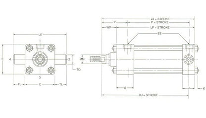 Schrader Bellows® 4MA Series 8" Bore Cap Trunnion Mount Air Cylinder - Image 2