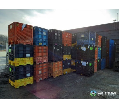 Collapsible Plastic Bulk Pallet Container - 32x30x34 in, Mixed Colors - Image 3