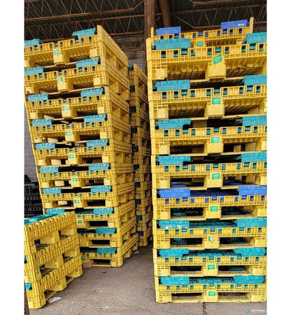 Collapsible Bulk Plastic Pallet Container - 48 x 45 x 25 Inches, Yellow/Green, 2 Drop Doors - Image 3