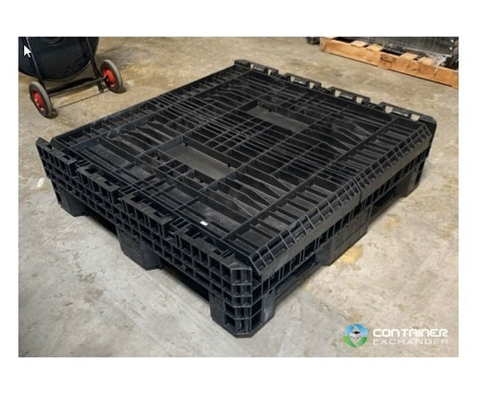 Collapsible Plastic Pallet Container with Drop Doors - 45x48x34 in, 2000 lb Capacity, Black - Image 1
