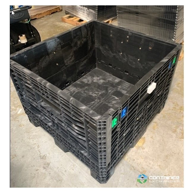 Collapsible Plastic Pallet Container with Drop Doors - 45x48x34 in, 2000 lb Capacity, Black - Image 2