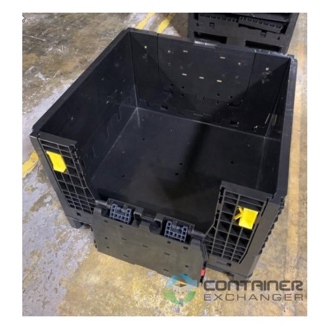Collapsible Bulk Plastic Pallet Container with 2 Drop Doors - 30x32x25 Black - Image 1