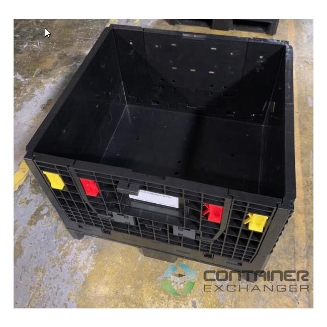Collapsible Bulk Plastic Pallet Container with 2 Drop Doors - 30x32x25 Black - Image 2