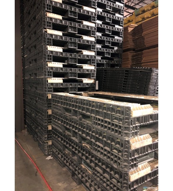 Collapsible Plastic Pallet Container with 2 Drop Doors, Black Base and Tan Walls, 78x48x25 in - Image 2