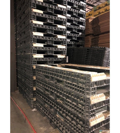 Collapsible Plastic Pallet Container with 2 Drop Doors, Black Base and Tan Walls, 78x48x25 in - Image 2