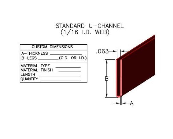 Metal U-Channel Edgings & Trim: U-Shape Profile, 1/16" ID, Various Finishes - Image 1