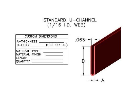 Metal U-Channel Edgings & Trim: U-Shape Profile, 1/16" ID, Various Finishes - Image 1