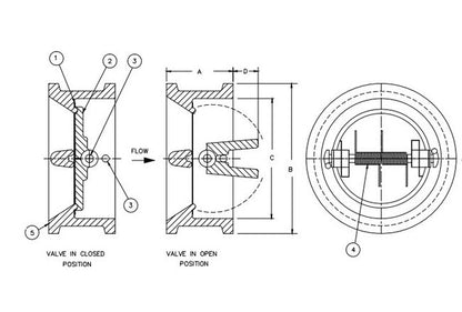 Sure Flow FE150 Series 12" Retainerless Carbon Steel Wafer Double Door Check Valve - Image 2