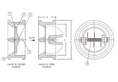 Sure Flow FE1500 Series 14-Inch Carbon Steel Wafer Double Door Dual Disc Check Valve - Image 2
