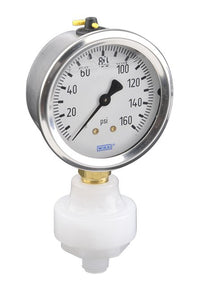 PVDF Mini Tuff Gauge Isolator with Wika 212.53 Gauge, 1/4" Inlet, 0-160 PSI