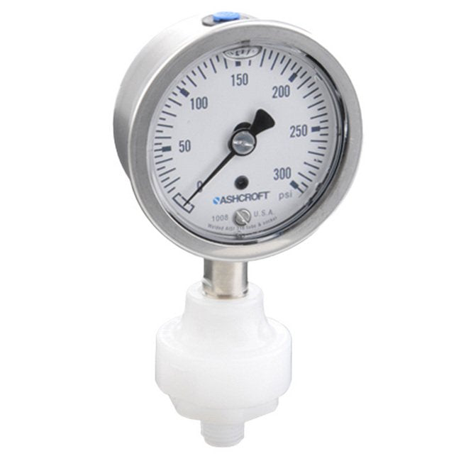 PVDF Mini Tuff Guard Isolator with Ashcroft 1008s Gauge, 1/4" MNPT Inlet - Image 1