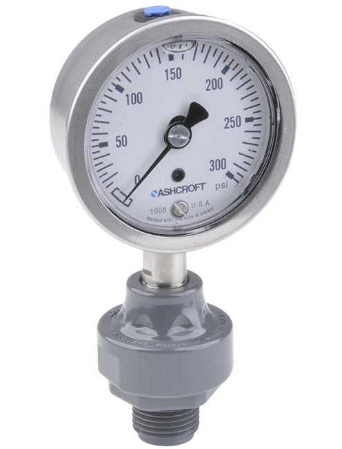 PVC Mini Tuff Guard Isolator with Ashcroft Gauge, 1/2" Inlet, Composite Diaphragm - Image 1