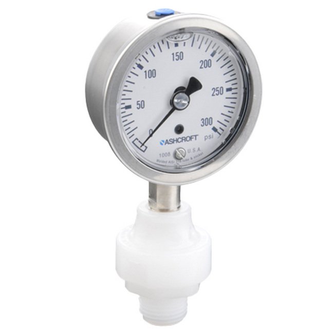 PVDF Mini Tuff Gauge Isolator with Ashcroft 1008s Gauge - Image 1