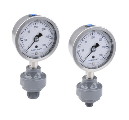 Mini Tuff Guard PVC Isolator with Ashcroft Gauge, 1/4" Inlet, PTFE/FKM Diaphragm - Image 1