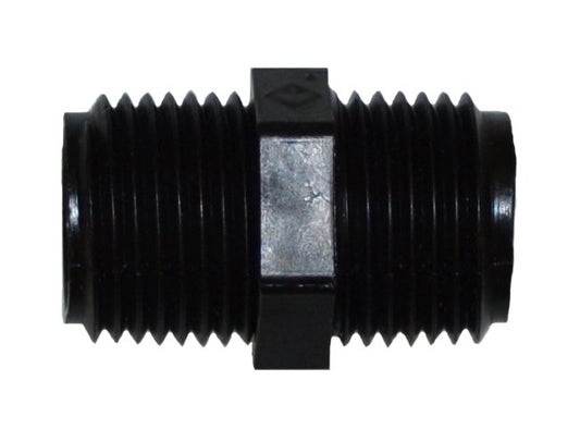 HPN Series Black Polyethylene Hex Nipple Fitting - 1/8" Male NPT - Image 1