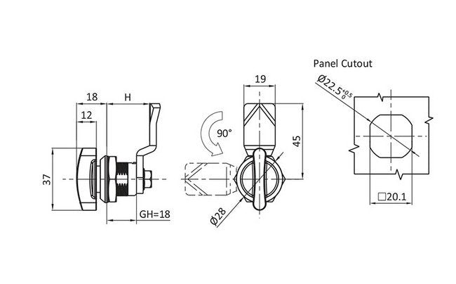 Small Wing Insert Black Powder Coated Quarter Turn Lock - Image 2