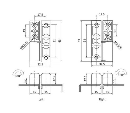Left Hand Screw-On Hinge - Zinc with Black Powder Coat, M5 Thread - Image 2