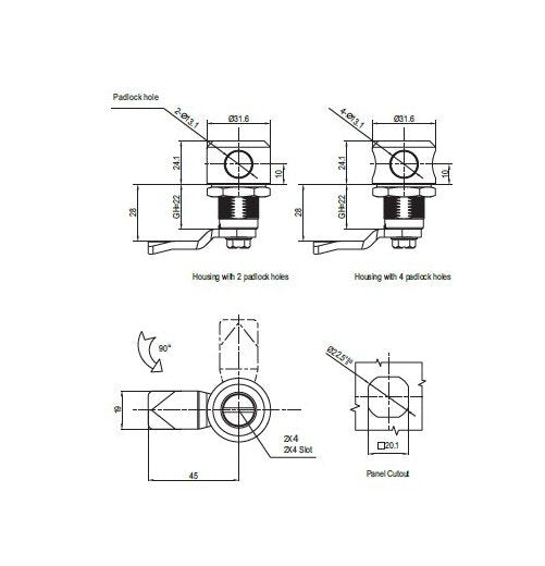 4mm Double Bit Stainless Steel Black Padlock Compatible Quarter Turn Lock - Image 2