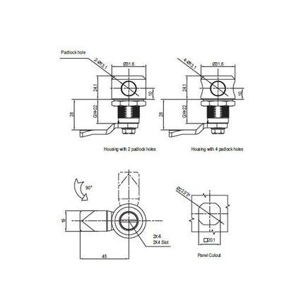 4mm Double Bit Stainless Steel Black Padlock Compatible Quarter Turn Lock - Image 2