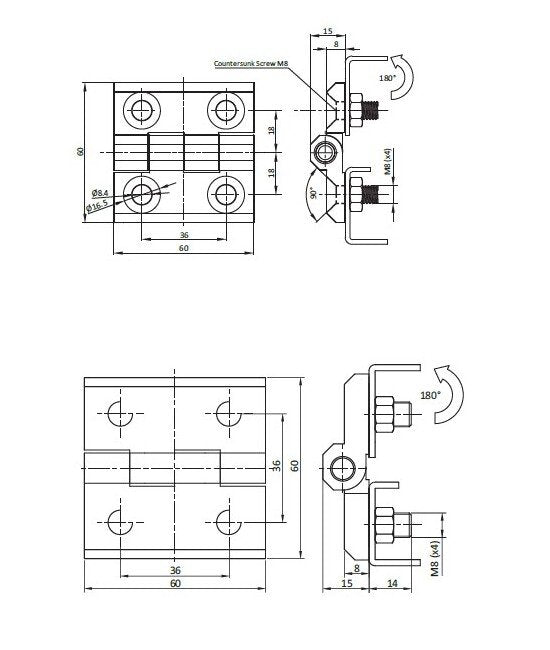 M8 Threaded Studs Die-Cast Zinc Chrome Plated Screw-On Hinge - Image 2