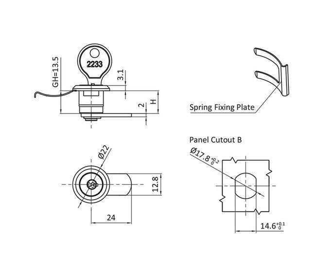13.5mm Black Powder Coated Small Keyed Quarter Turn Lock - Image 2