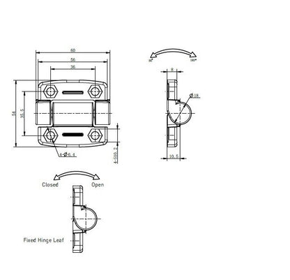 Black Powder Coated Friction Hinge - 0.3 N.m to Open / 2.3 N.m to Close - Image 2