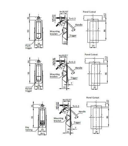 Die-Cast Zinc Chrome Plated Trigger Latch, 1-24mm Grip Range, Non-Locking Flush Design - Image 2