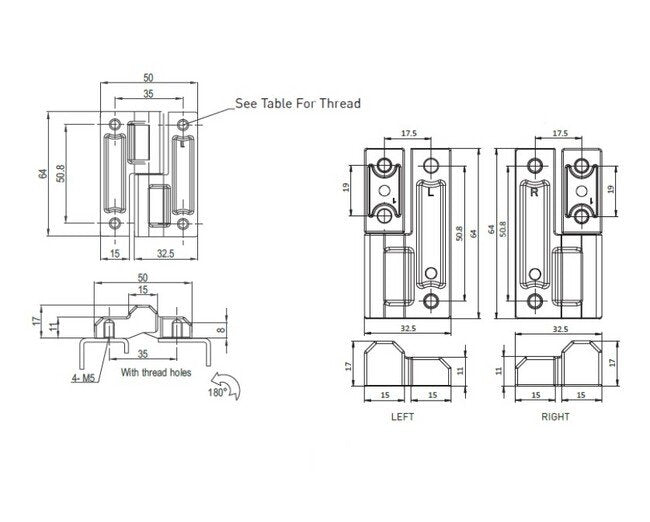 Die-Cast Zinc Right Lift-Off Hinge, Black Powder Finish, Threaded Hole #10;-32 - Image 2