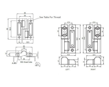 Die-Cast Zinc Right Lift-Off Hinge, Black Powder Finish, Threaded Hole #10;-32 - Image 2