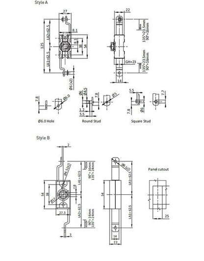 6mm Hole Rod Control Lock - All Electronics Hardware, Zinc Plated - Image 2