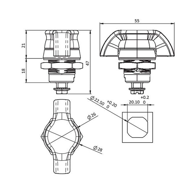 Die-Cast Zinc Small Wing Knob Quarter Turn Lock - Non-Locking - Image 2