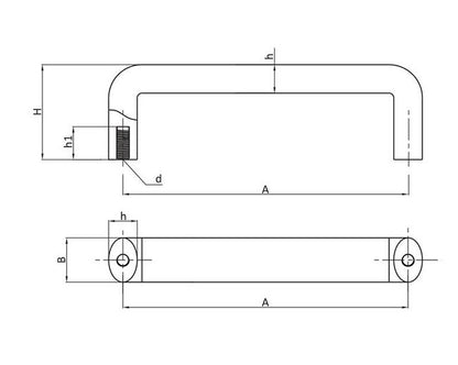 240mm Polyamide U Shape Handle, Black (PA6GF30), M8 Mounting - Image 2