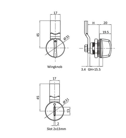 Chrome Plated Low Profile Quarter Turn Locks - 2 x 4mm Slot Insert - Image 2