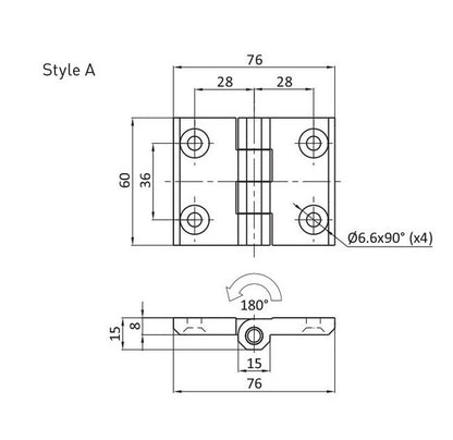 Chrome Plated Screw-On Hinge with 4 M6 Countersunk Screw Holes - Style A - Image 2