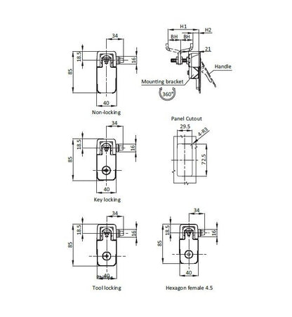 FH751 Chrome Plated Handle Compression Latch - 6mm Minimum Cam Forward - Image 2