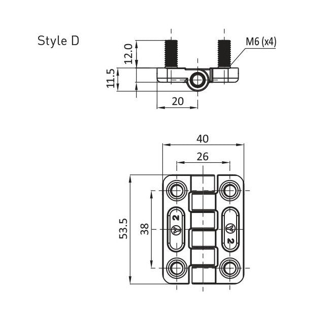 Chrome Plated Screw-On Hinge with 4 M6 Threaded Studs - Style D - Image 2